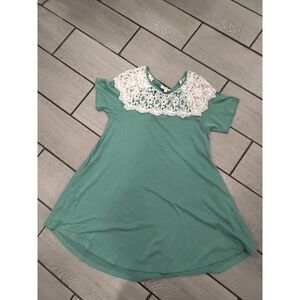 UMGEE Teal Lace Collar Short Sleeve Tunic Dress‎ Women's Size Small